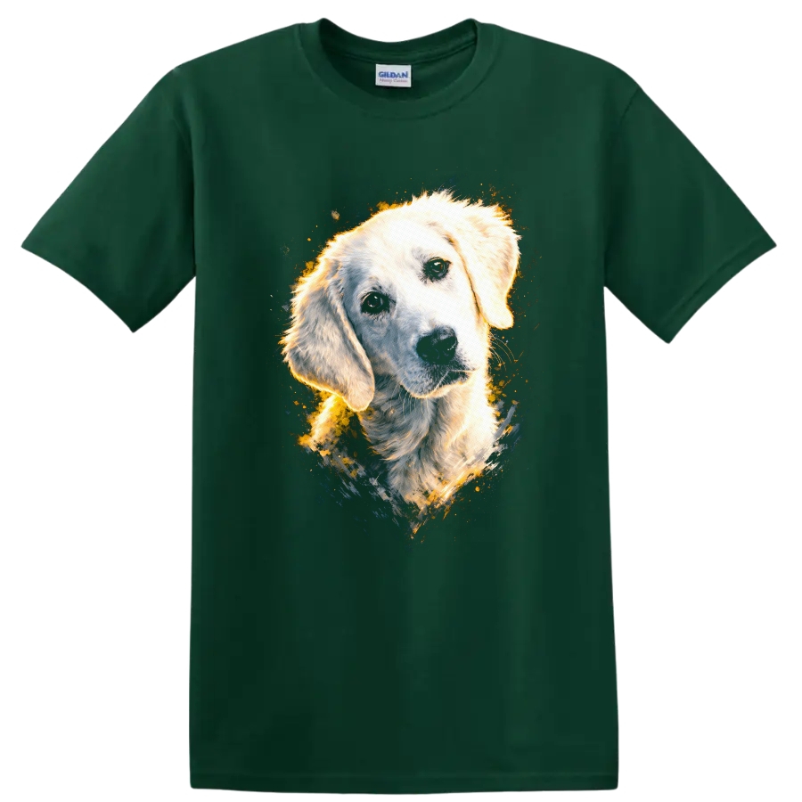 Golden Retriever Dog Portrait T Shirt Watercolor Splash Pet Lover - Forest Green