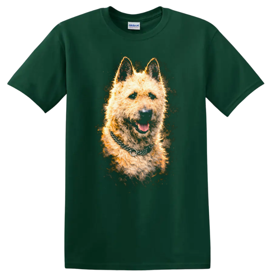 Fluffy German Shepherd Portrait T Shirt Dog Lover Graphic Tee on a Forest Green T Shirt
