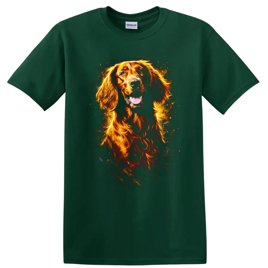 Golden Retriever Portrait Fire Glow T Shirt for Dog Lovers - Forest Green