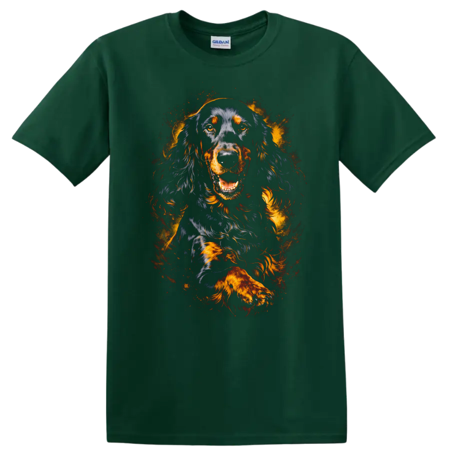 Flaming Black and Tan Dog Portrait T Shirt for Dog Lovers - Forest Green
