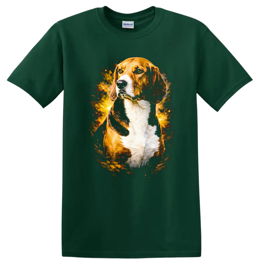 Beagle Dog Portrait with Fiery Glow Unisex T Shirt - Forest Green