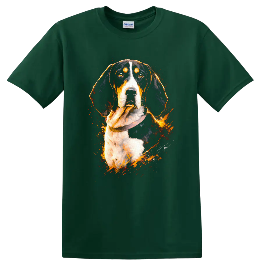 Watercolor Hound Dog Portrait T Shirt for Dog Lovers on a Forest Green T Shirt