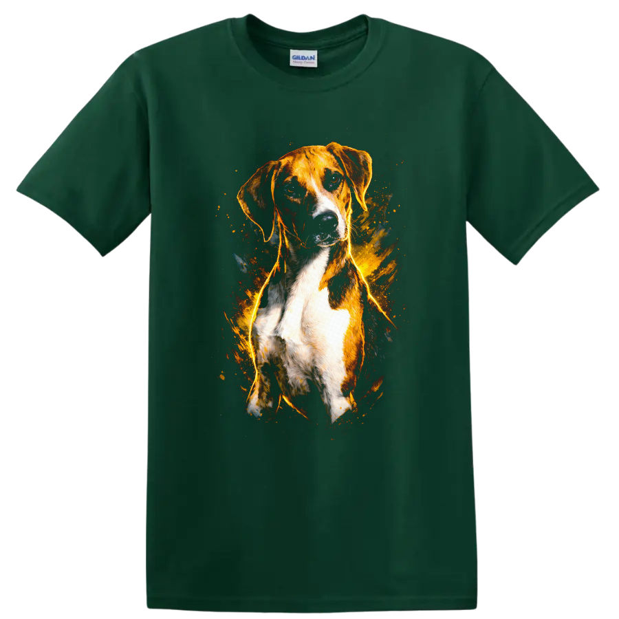 Beagle Dog Portrait T Shirt Vibrant Fire Splash Pet Lover Gift - Forest Green