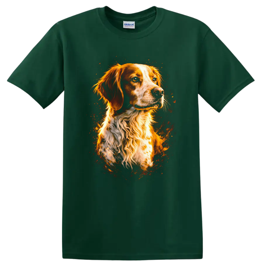 Golden Retriever Dog Portrait T Shirt Fiery Watercolor Art - Forest Green