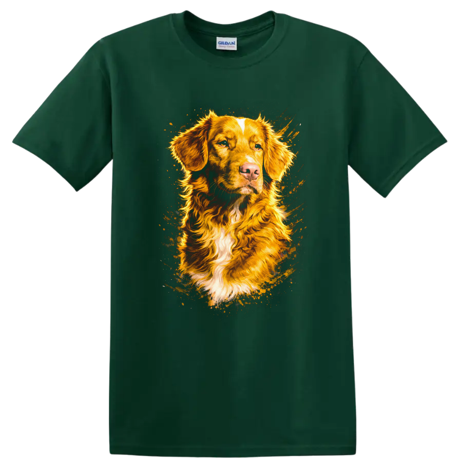 Golden Retriever Dog Portrait T Shirt Vibrant Splatter Style for Pet Lovers - Forest Green