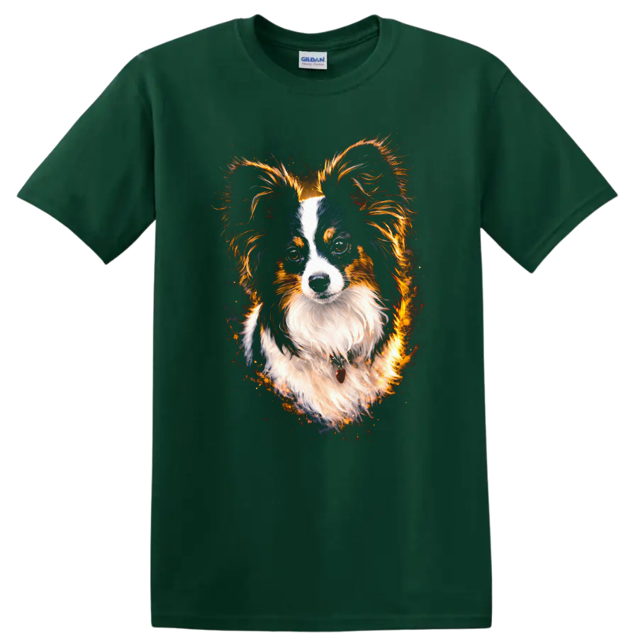 Australian Shepherd Watercolor Portrait T Shirt for Dog Lovers on a Forest Green T Shirt