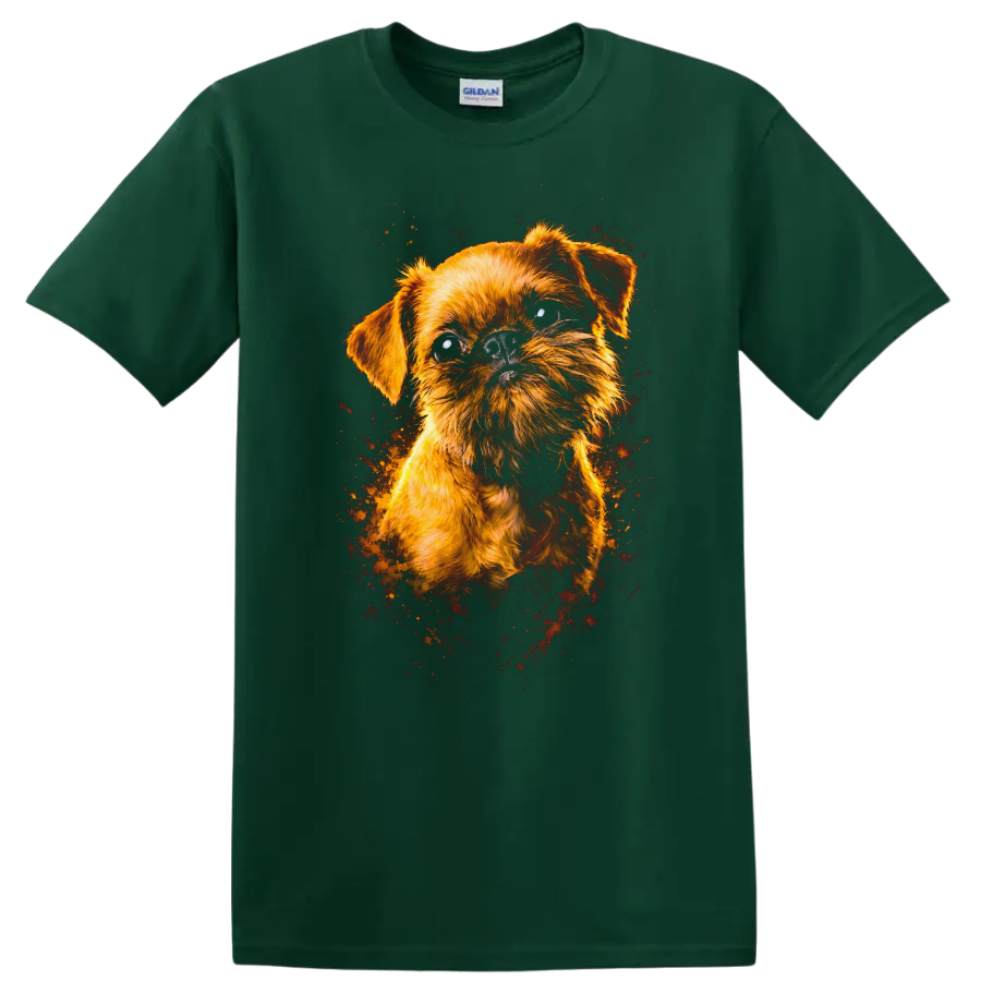 Cute Small Dog Portrait T Shirt Funny Fluffy Puppy Art on a Forest Green T Shirt