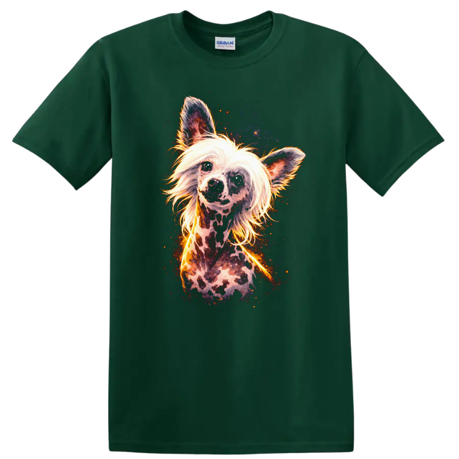 Poodle Art Dog Lover T Shirt Colorful Neon Fantasy Breed Portrait on a Forest Green T Shirt
