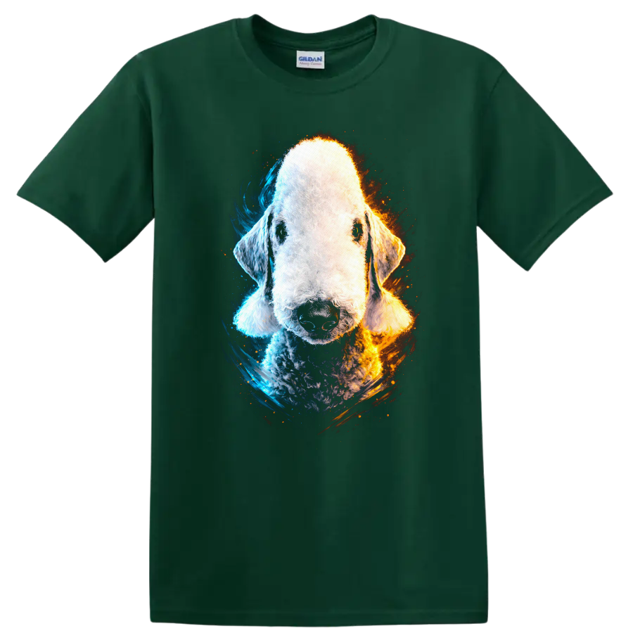 Colorful Old English Sheepdog Portrait Dog Lover T Shirt on a Forest Green T Shirt