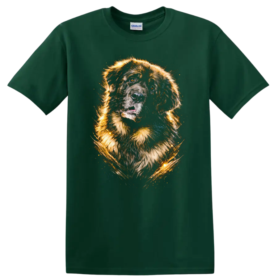 Loyal Labrador Dog Portrait T Shirt Colorful Glow Style on a Forest Green T Shirt