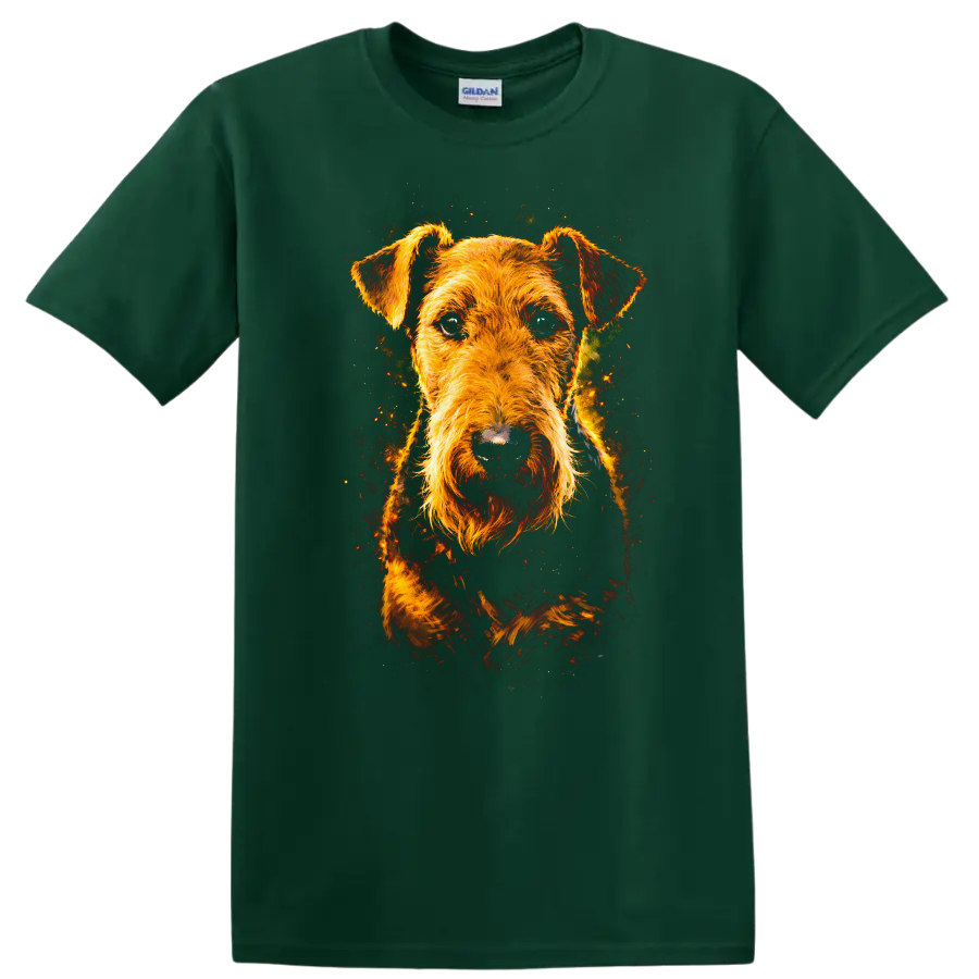 Wirehaired Terrier Dog Portrait T Shirt for Dog Lovers on a Forest Green T Shirt