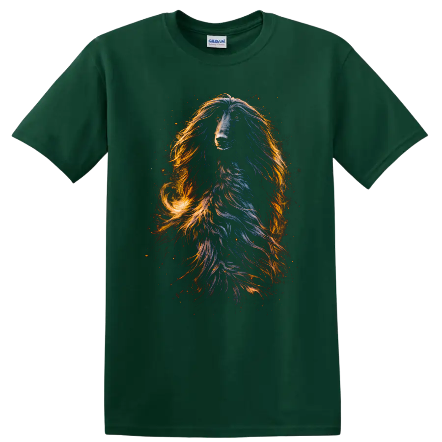 Colorful Long Haired Dog Portrait T Shirt for Dog Lovers - Forest Green