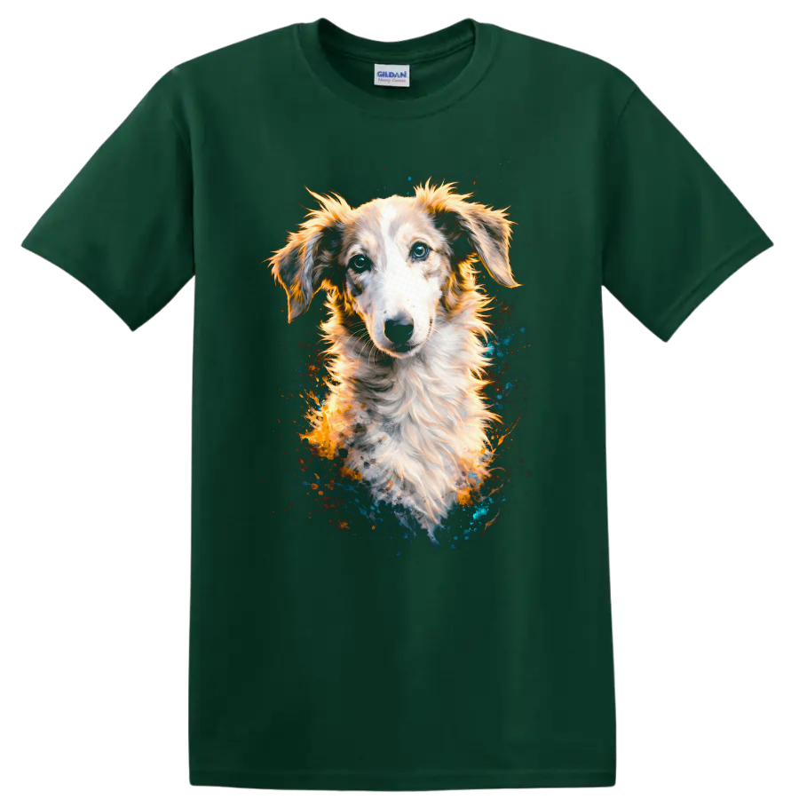 Blue Eyed Dog Portrait Splash Art T Shirt for Dog Lovers - Forest Green