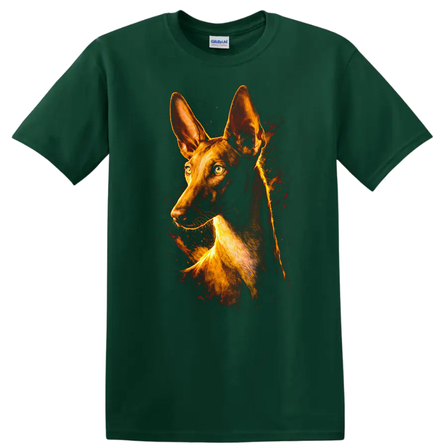 Shiba Inu Dog Portrait Fire Glow T Shirt for Dog Lovers on a Forest Green T Shirt