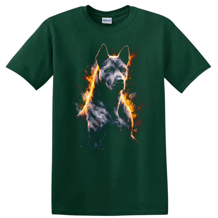 Cane Corso Neon Splash Dog Portrait T Shirt for Breed Lovers on a Forest Green T Shirt