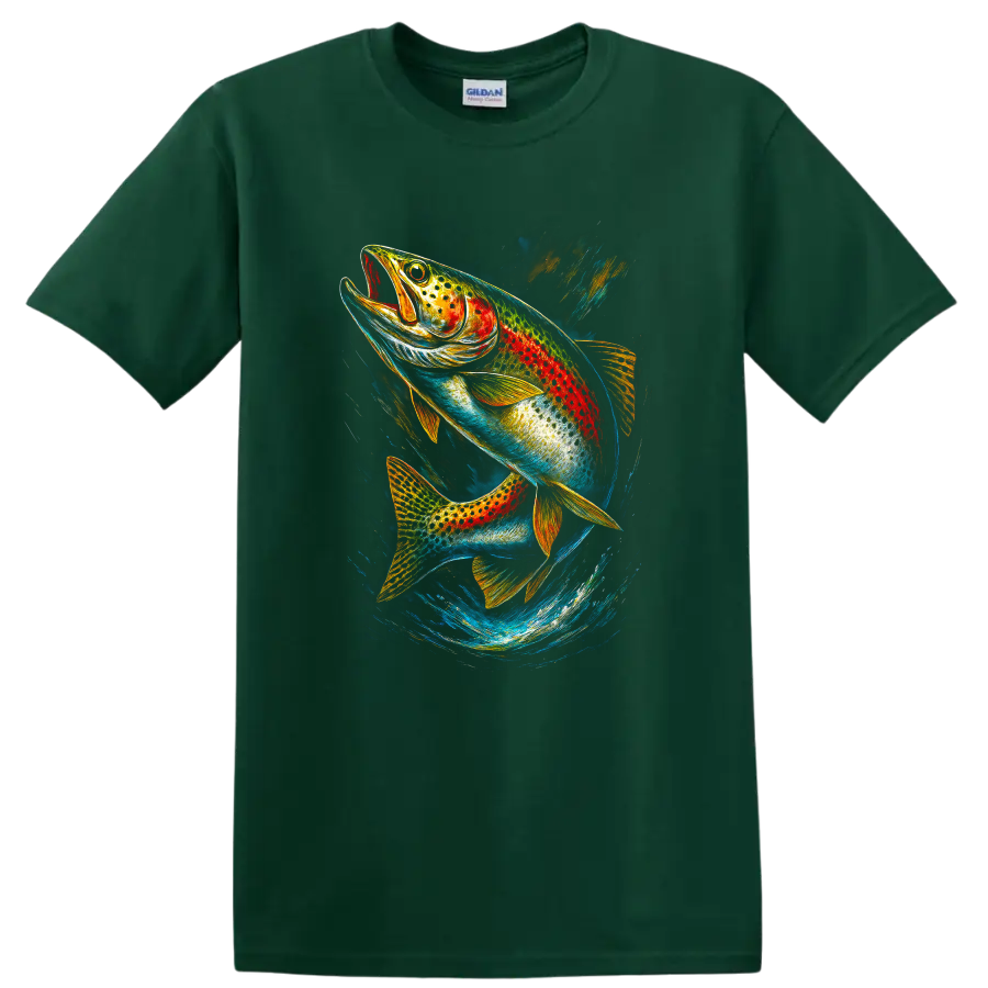 Colorful Rainbow Fish T Shirt Vibrant Trout Artwork Fishing Gift - Forest Green