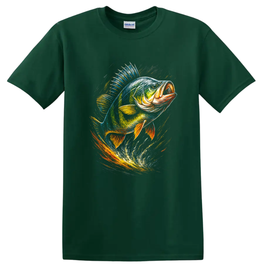 Colorful Fish Art T Shirt for Anglers and Ocean Lovers - Forest Green