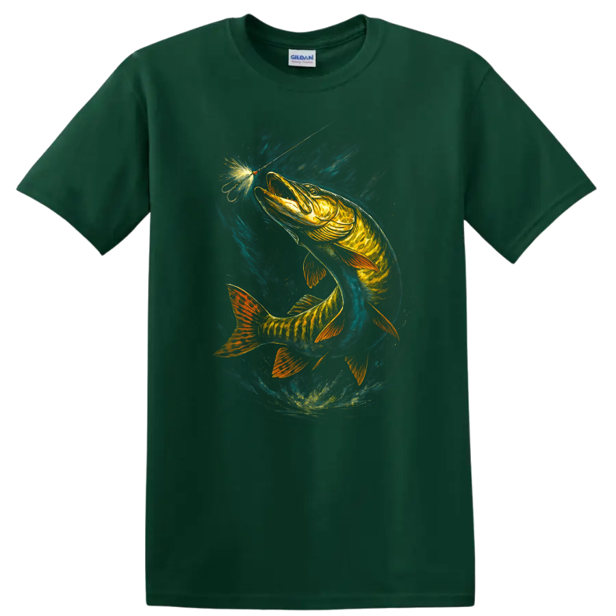 Glowing Fish Lure Art T Shirt Neon Angler Fishing Graphic - Forest Green