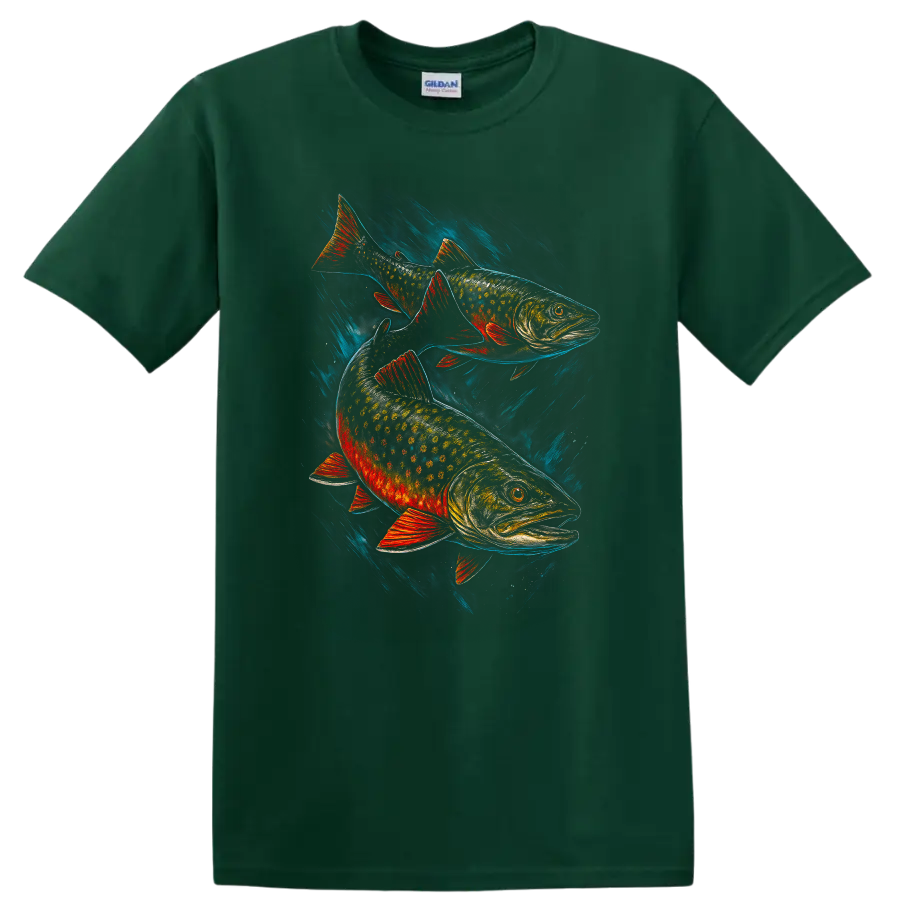 Colorful Trout Fish T Shirt Bold Wildlife Art Angler Gift - Forest Green