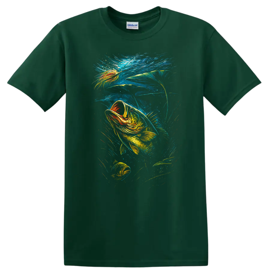 Colorful Fish Underwater Art T Shirt Vibrant Ocean Angler Design - Forest Green