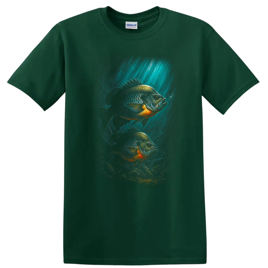 Colorful Fish Underwater Art T Shirt for Anglers and Nature Lovers - Forest Green
