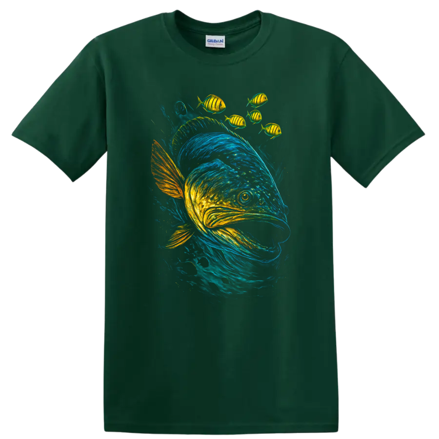 Colorful Fish School T Shirt Vibrant Aquatic Art for Ocean Lovers - Forest Green