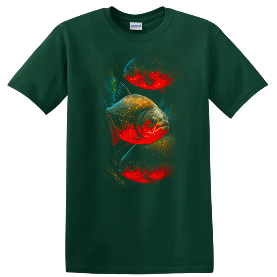 Vibrant Fish Art T Shirt Colorful Tropical Aquarium Style Graphic Tee - Forest Green