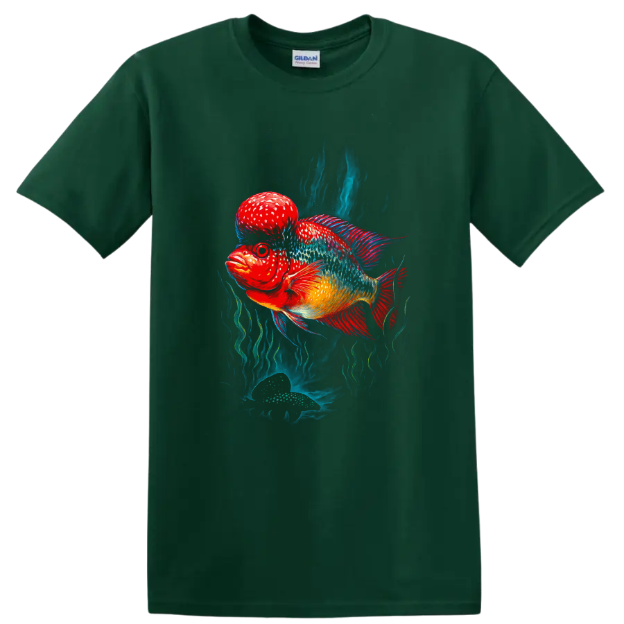 Colorful Betta Fish Art T Shirt Vibrant Tropical Aquarium Graphic - Forest Green