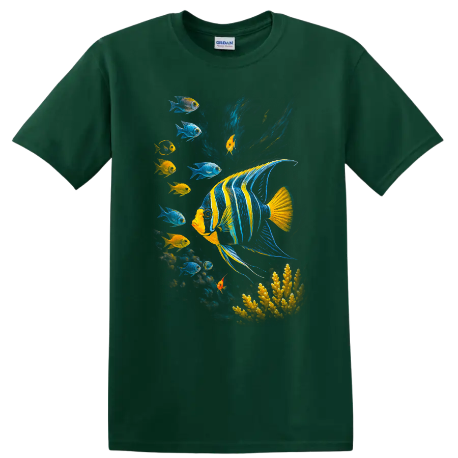 Colorful Tropical Fish Underwater Art T Shirt for Ocean Lovers - Forest Green