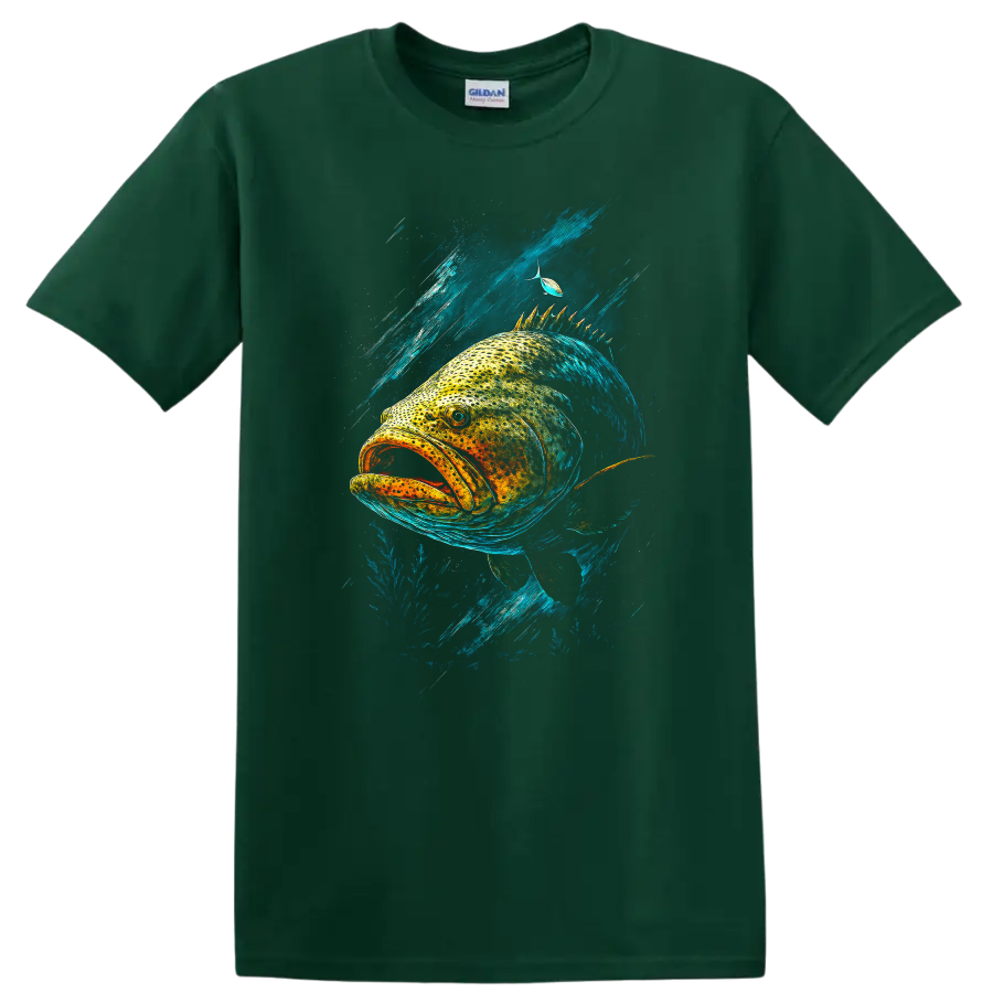 Colorful Big Fish Ocean Splash Graphic T Shirt - Forest Green