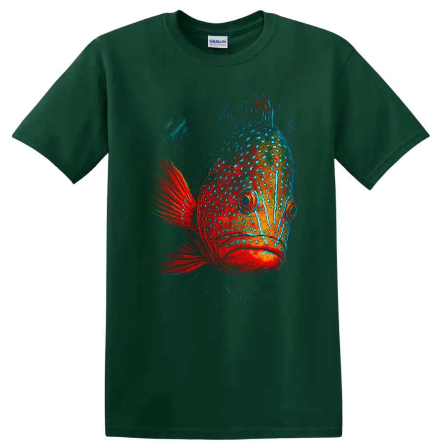 Colorful Painted Fish Art T Shirt Bold Ocean Creature Graphic Tee - Forest Green