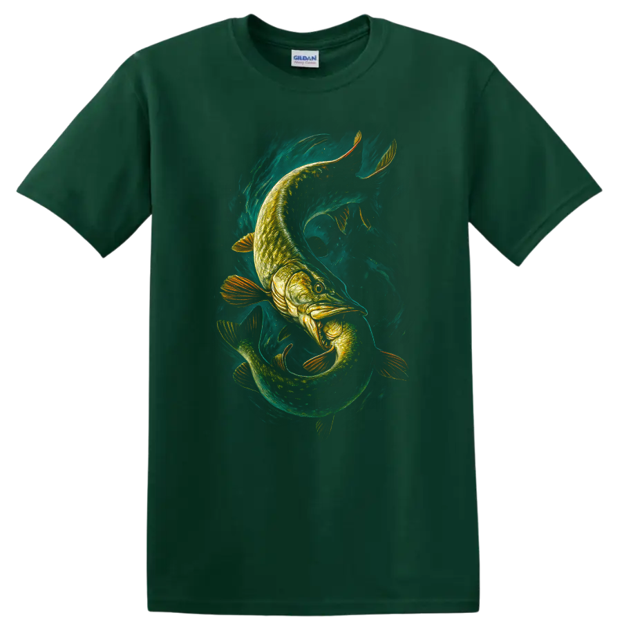 Abstract Fish Swirl Art T Shirt Vibrant Angler Design for Fishing Fans - Forest Green