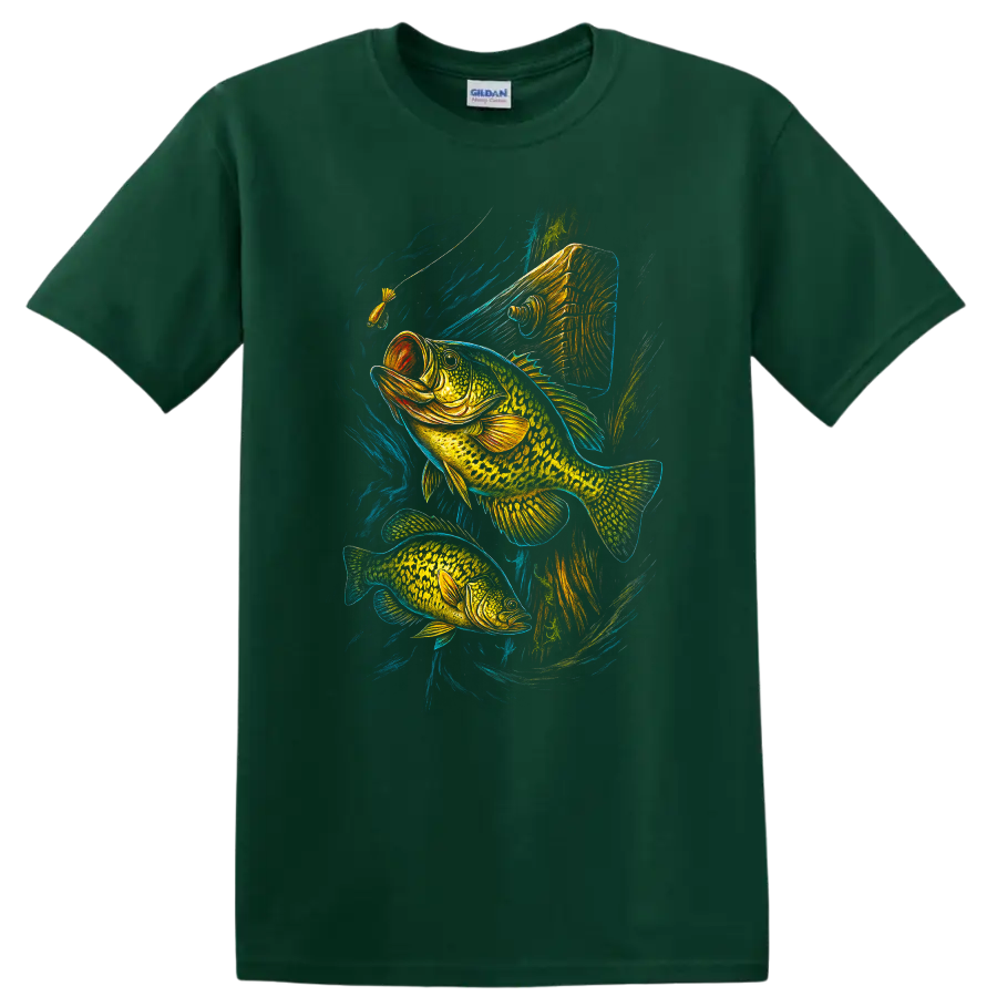 Bass Fishing Fish T Shirt Vibrant Neon Largemouth Artwork for Anglers - Forest Green