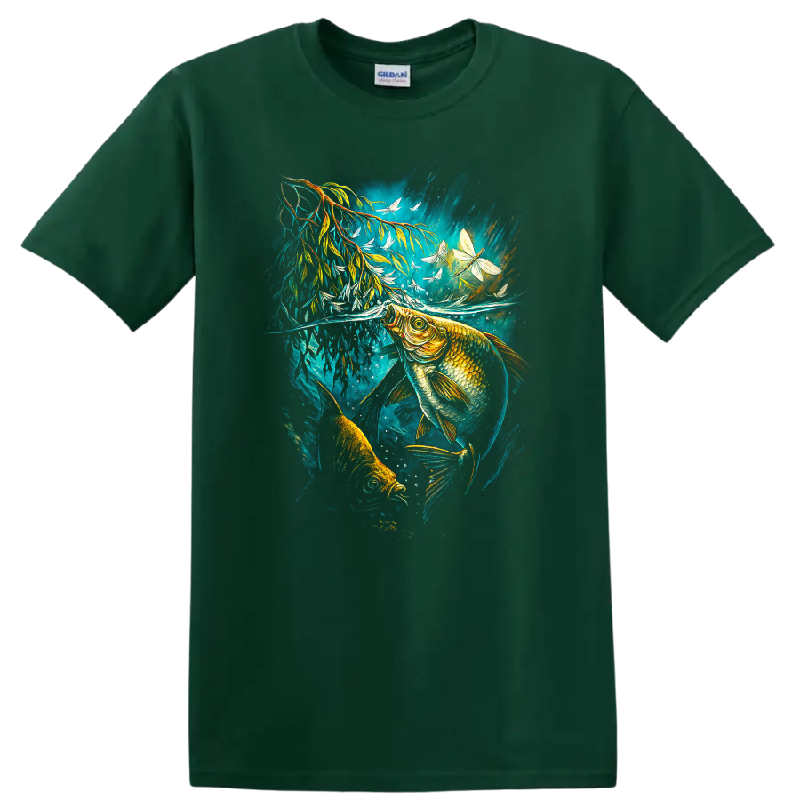 Colorful Fish Underwater Art T Shirt Aquatic Nature Wildlife Graphic - Forest Green