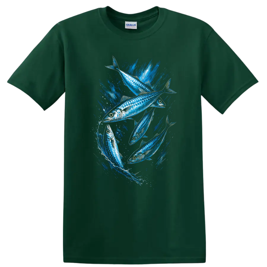 Blue Fish Splash Graphic T Shirt for Fishing Lovers and Ocean Fans - Forest Green