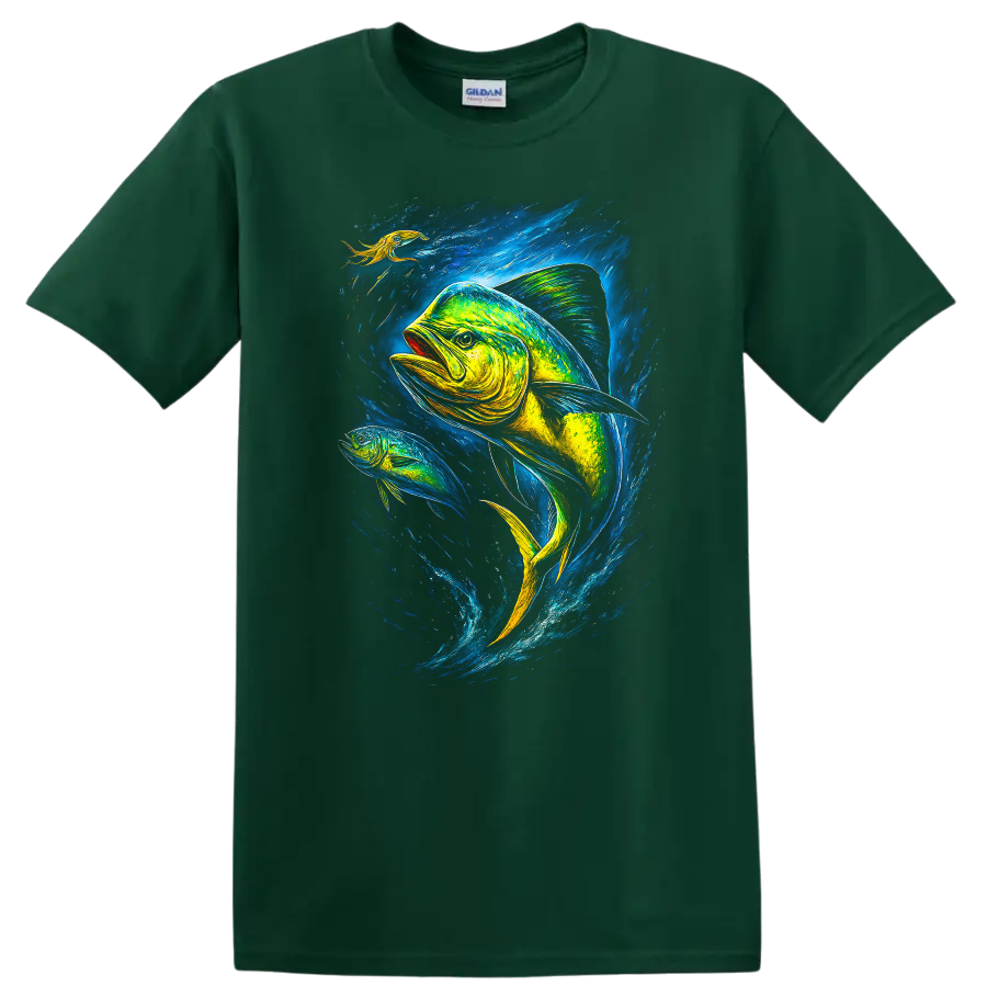 Vibrant Fish Art T Shirt Colorful Ocean Angler Gift - Forest Green