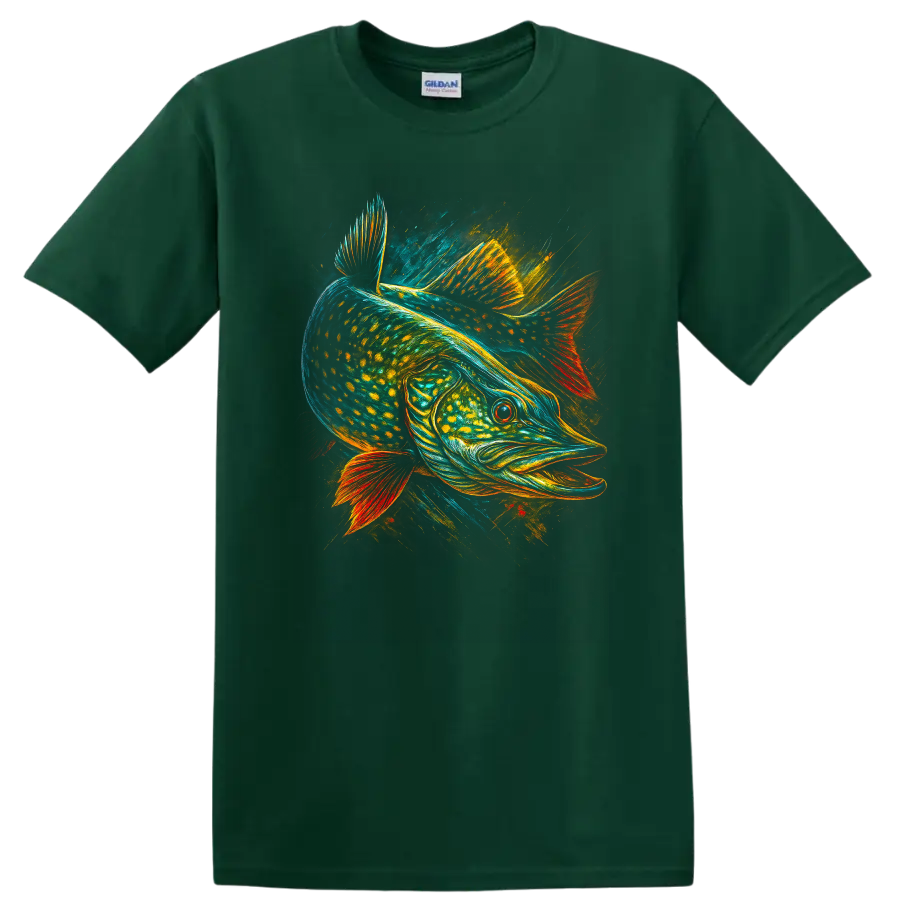 Colorful Fish Art Graphic T Shirt Vibrant Anglerfish Style - Forest Green