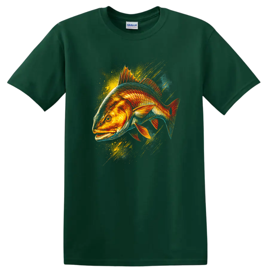 Colorful Fish Art T Shirt Vibrant Angler Fish Graphic for Nature Lovers - Forest Green