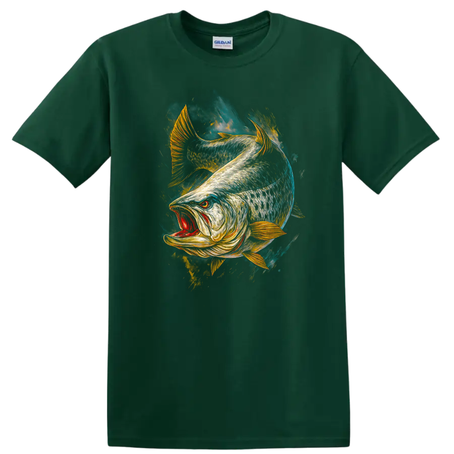 Realistic Angler Fish T Shirt Bold Colorful Predator Art - Forest Green