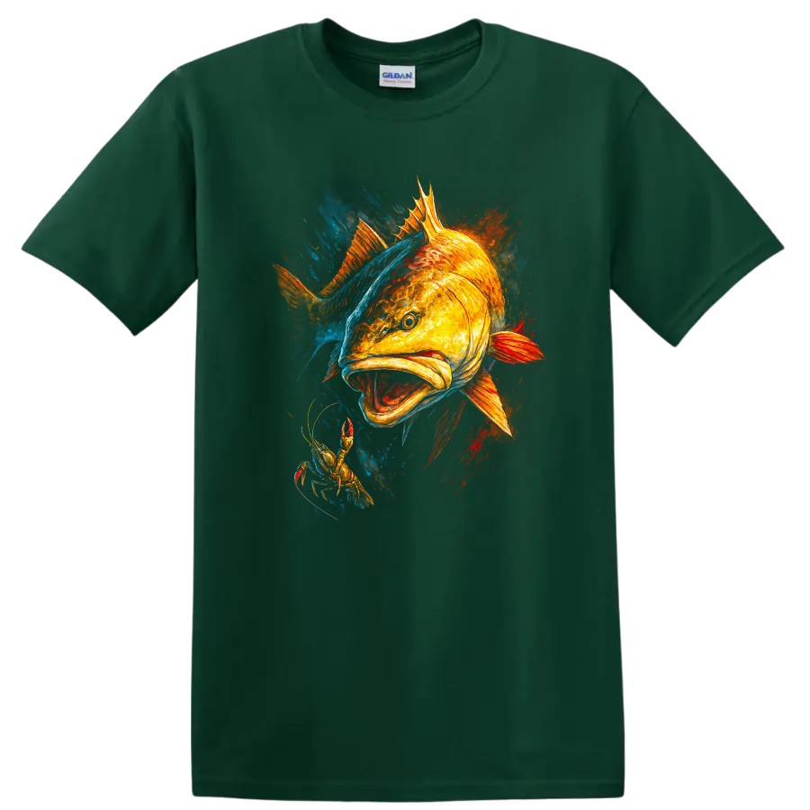 Colorful Fish and Lobster Ocean Art T Shirt for Fishing Lovers - Forest Green