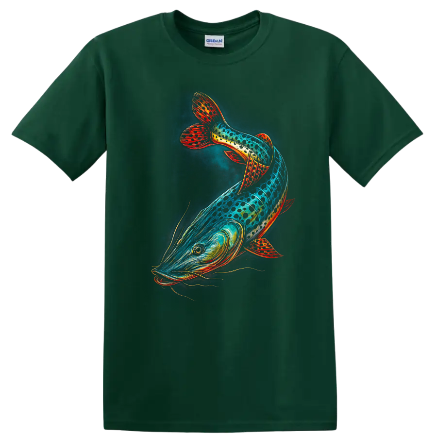 Colorful Rainbow Fish T Shirt Vibrant Abstract Aquarium Art for Anglers - Forest Green