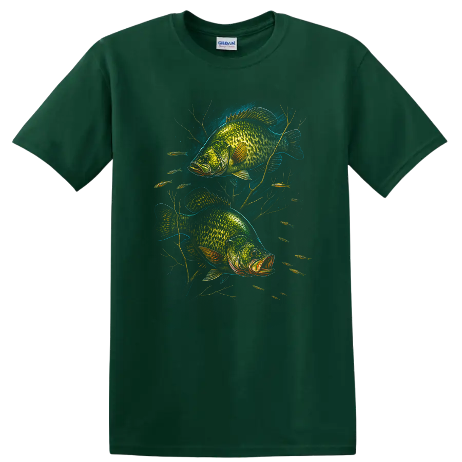 Bass Fish Art T Shirt, Vibrant Largemouth Fishing Graphic for Anglers - Forest Green