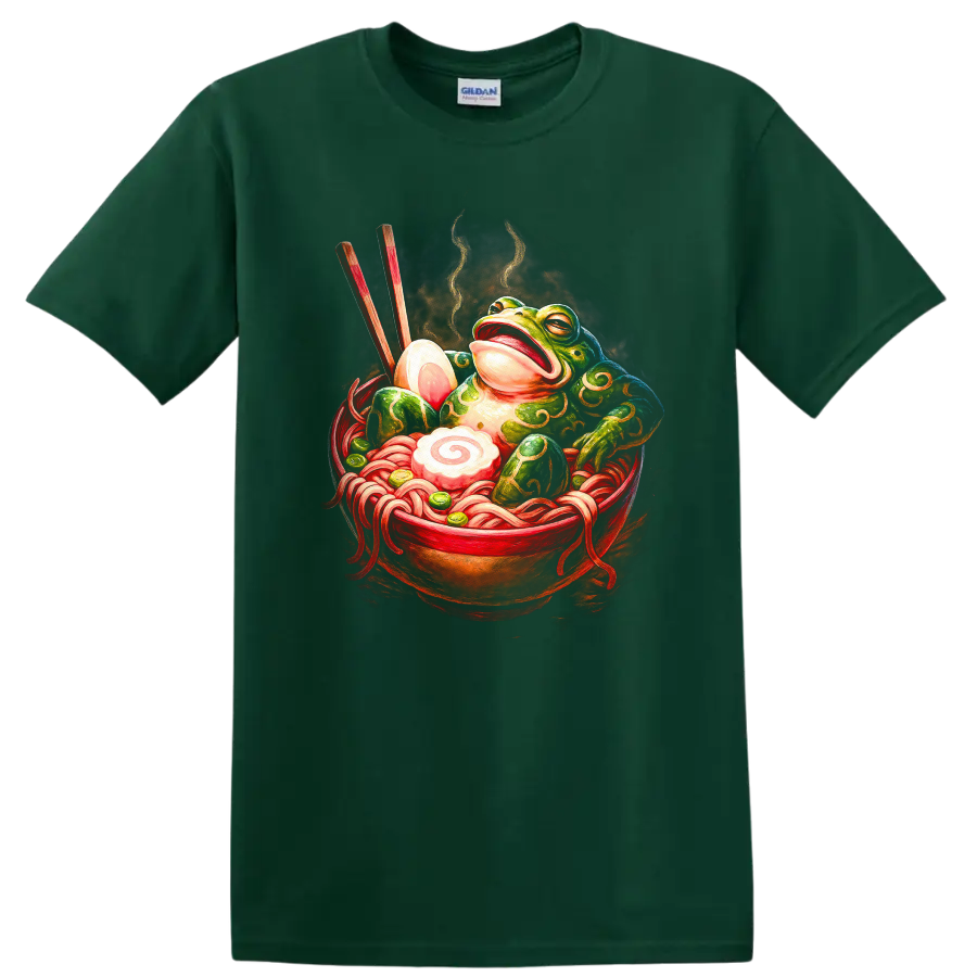 Japanese Style Frog Ramen Bowl Art T Shirt - Forest Green