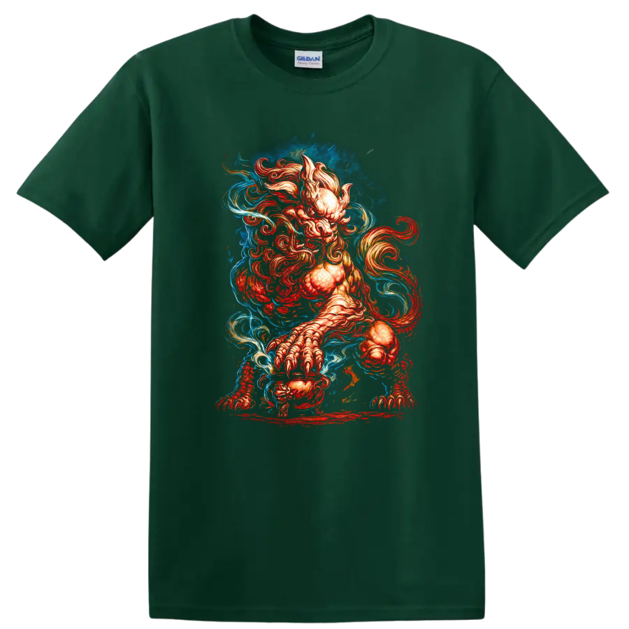 Japanese Style Oni Demon Art T Shirt for Dark Aesthetic Fans - Forest Green