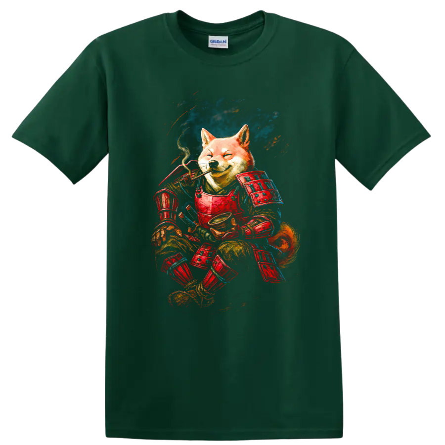 Samurai Shiba Inu Japanese Style Warrior Dog T Shirt - Forest Green