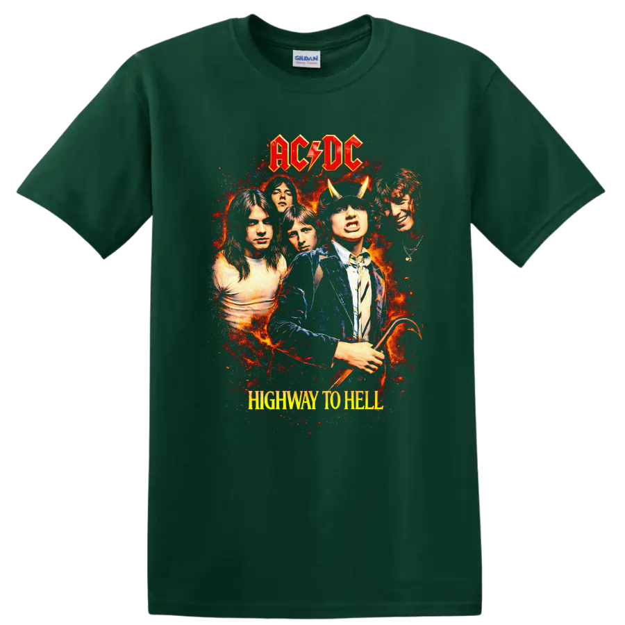 AC/DC Highway to Hell Vintage Classic Rock T Shirt - Forest Green