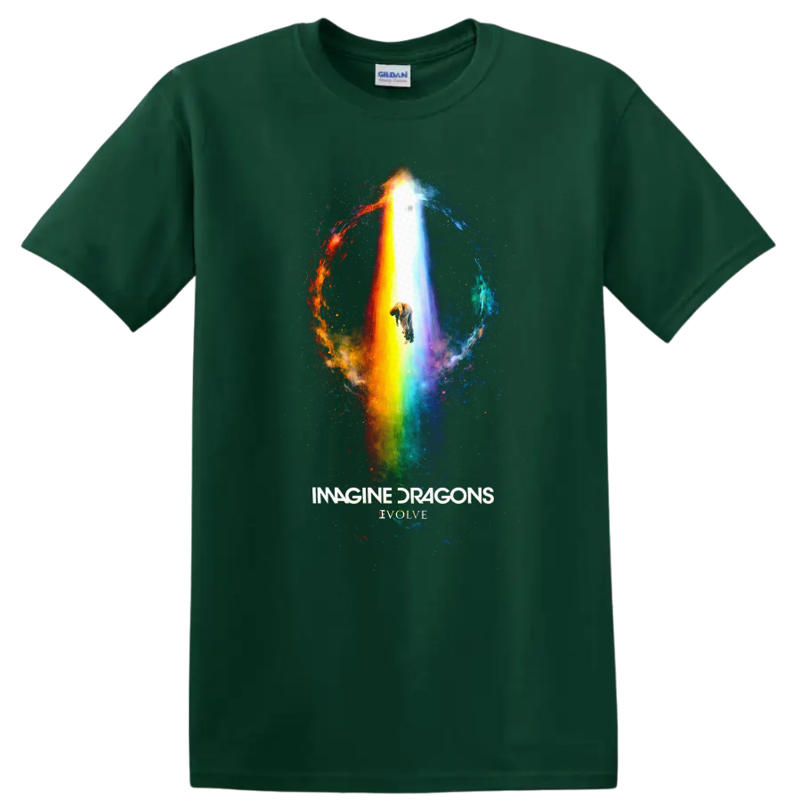 Imagine Dragons Evolve Vintage Classic Rock T Shirt on a Forest Green T Shirt