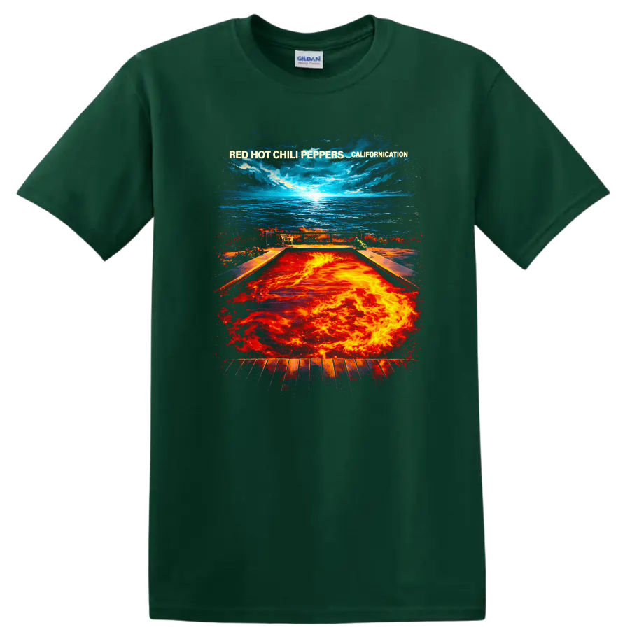 Red Hot Chili Peppers Californication Vintage T Shirt on a Forest Green T Shirt