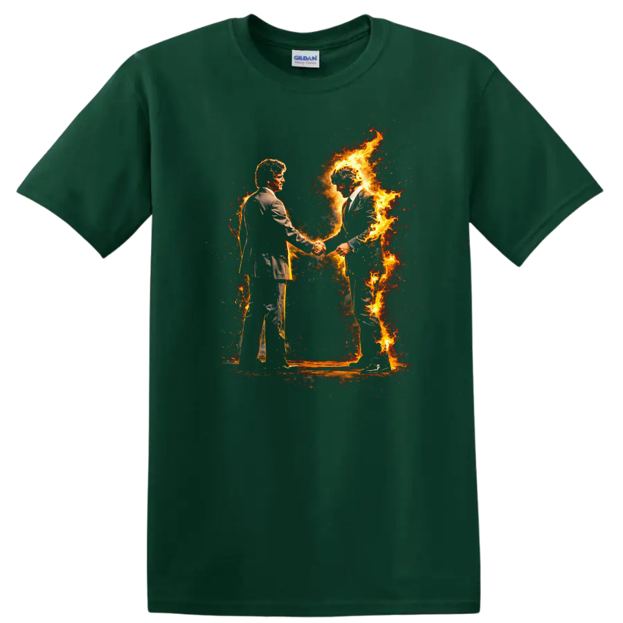 Vintage Classic Rock Album Cover Art T Shirt inspired by Pink Floyd on a Forest Green T Shirt