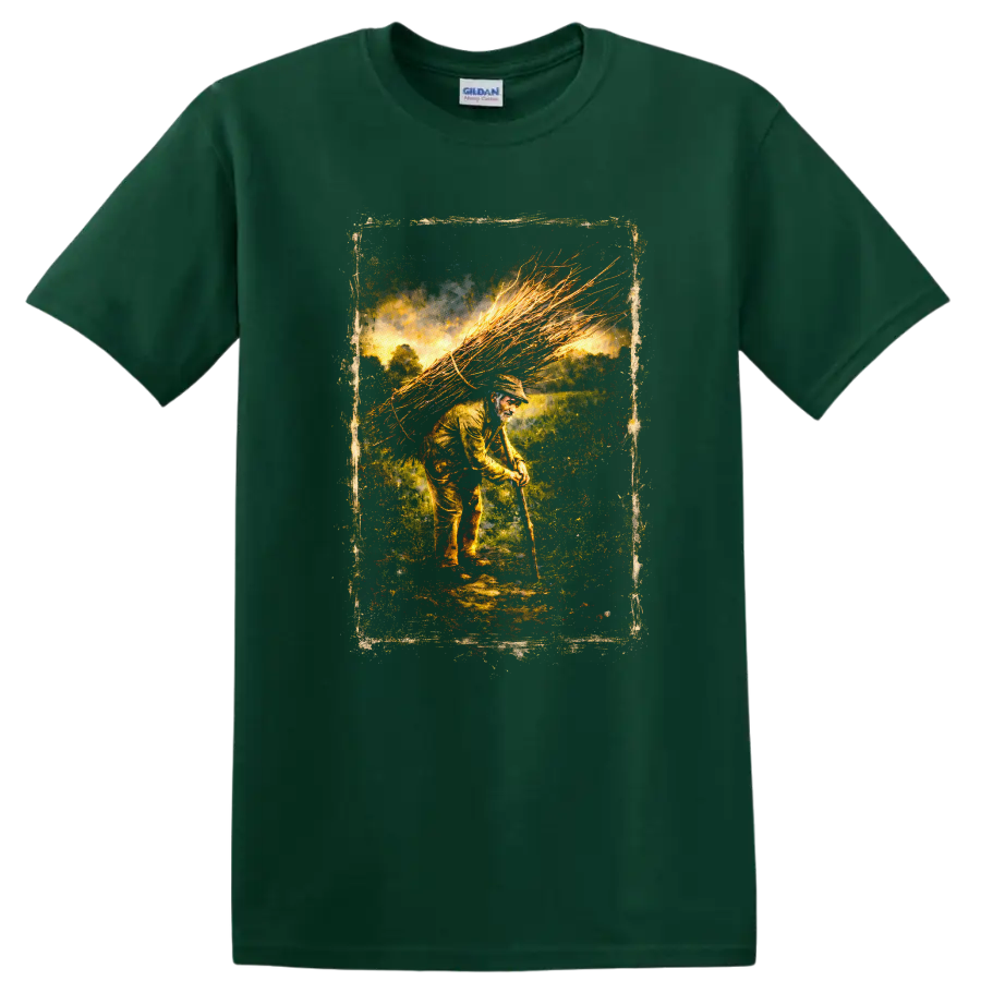 Vintage Classic Rock Album Cover Art T Shirt design inspired by Led Zeppelin on a Forest Green T Shirt